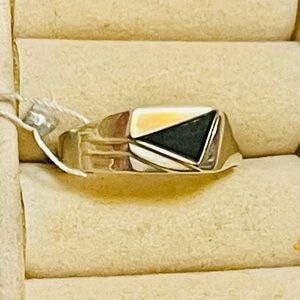 NWT black obsidian VTG Sterling SILVER 925, gold 375-  9K MENS Ring Sz 11 US -21